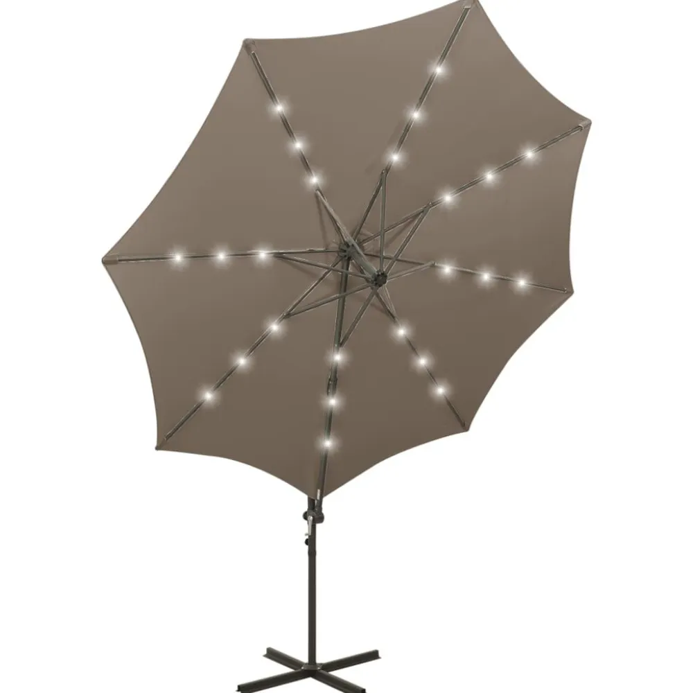 FinePRICE Riippuva aurinkovarjo 3 tangolla ja LED-valoilla 300 cm vihreä