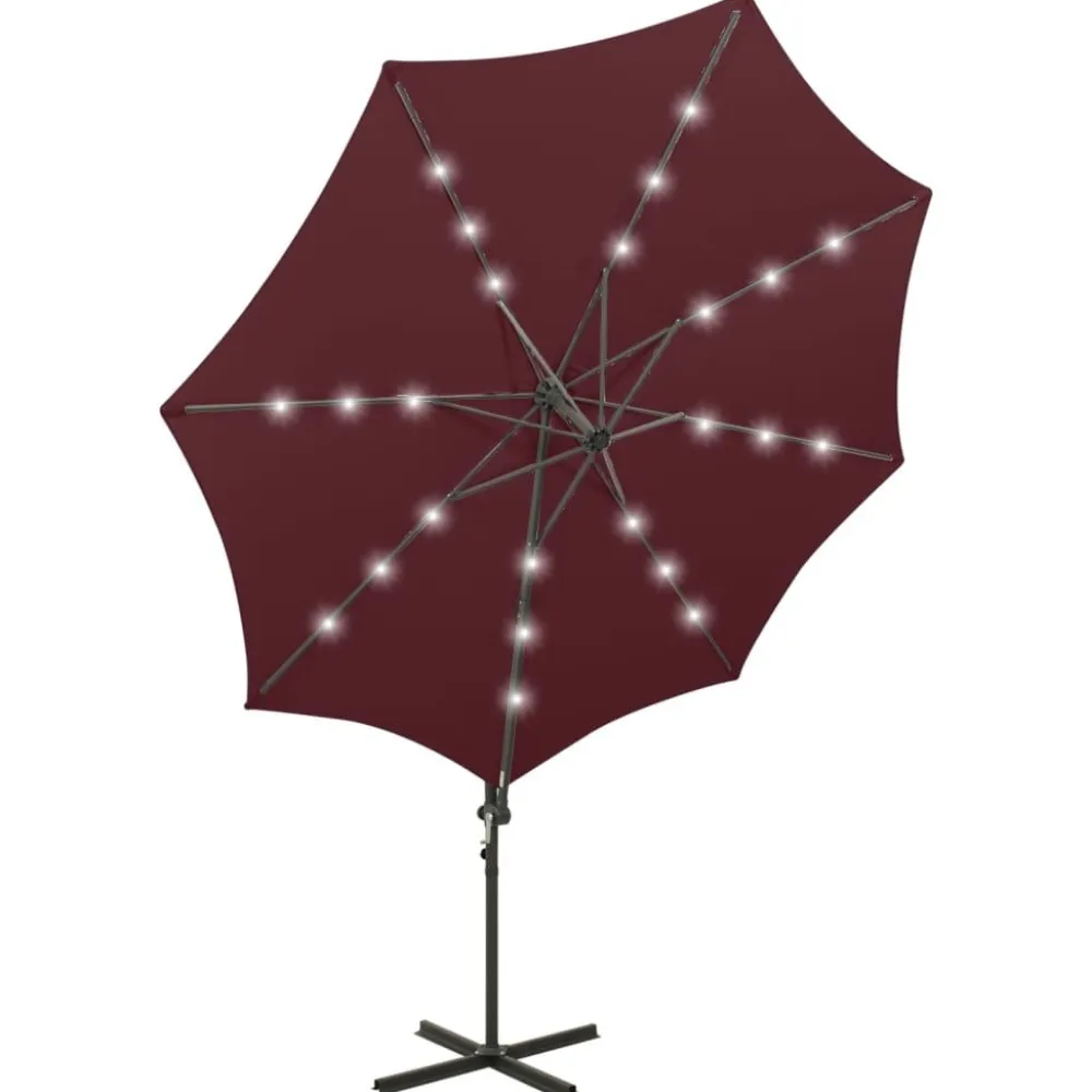 FinePRICE Riippuva aurinkovarjo 3 tangolla ja LED-valoilla 300 cm vihreä