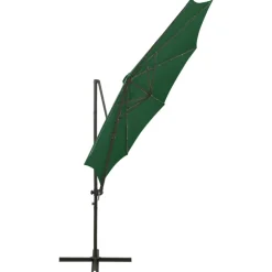 FinePRICE Riippuva aurinkovarjo 3 tangolla ja LED-valoilla 300 cm vihreä