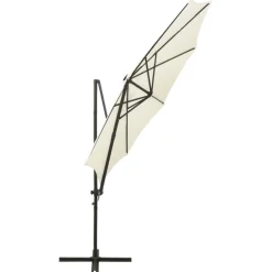 FinePRICE Riippuva aurinkovarjo 3 tangolla ja LED-valoilla 300 cm vihreä