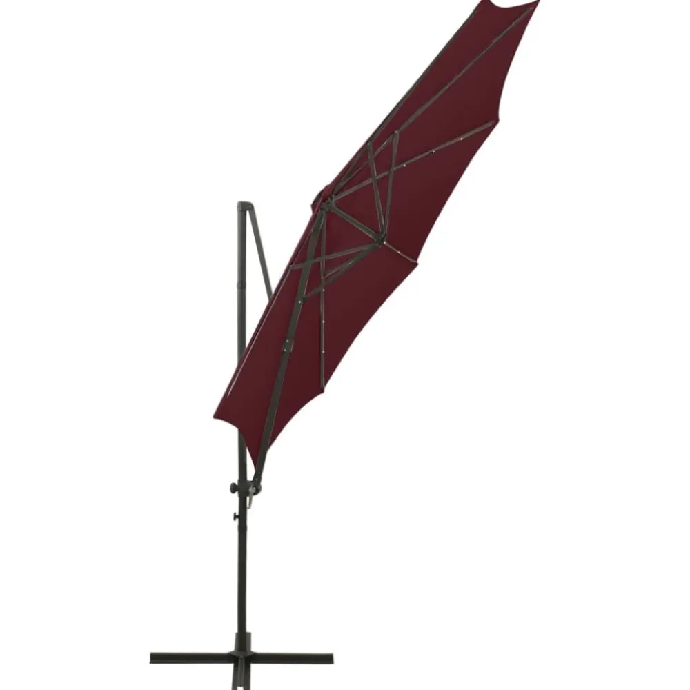 FinePRICE Riippuva aurinkovarjo 3 tangolla ja LED-valoilla 300 cm vihreä