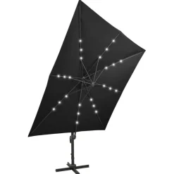 Clearance FinePRICE Riippuva aurinkovarjo 2 tangolla ja LED-valoilla 300 cm vihreä