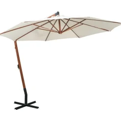 Best FinePRICE Riippuva päivänvarjo 350 cm puutanko valkoinen