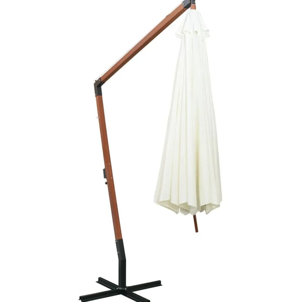 Best FinePRICE Riippuva päivänvarjo 350 cm puutanko valkoinen