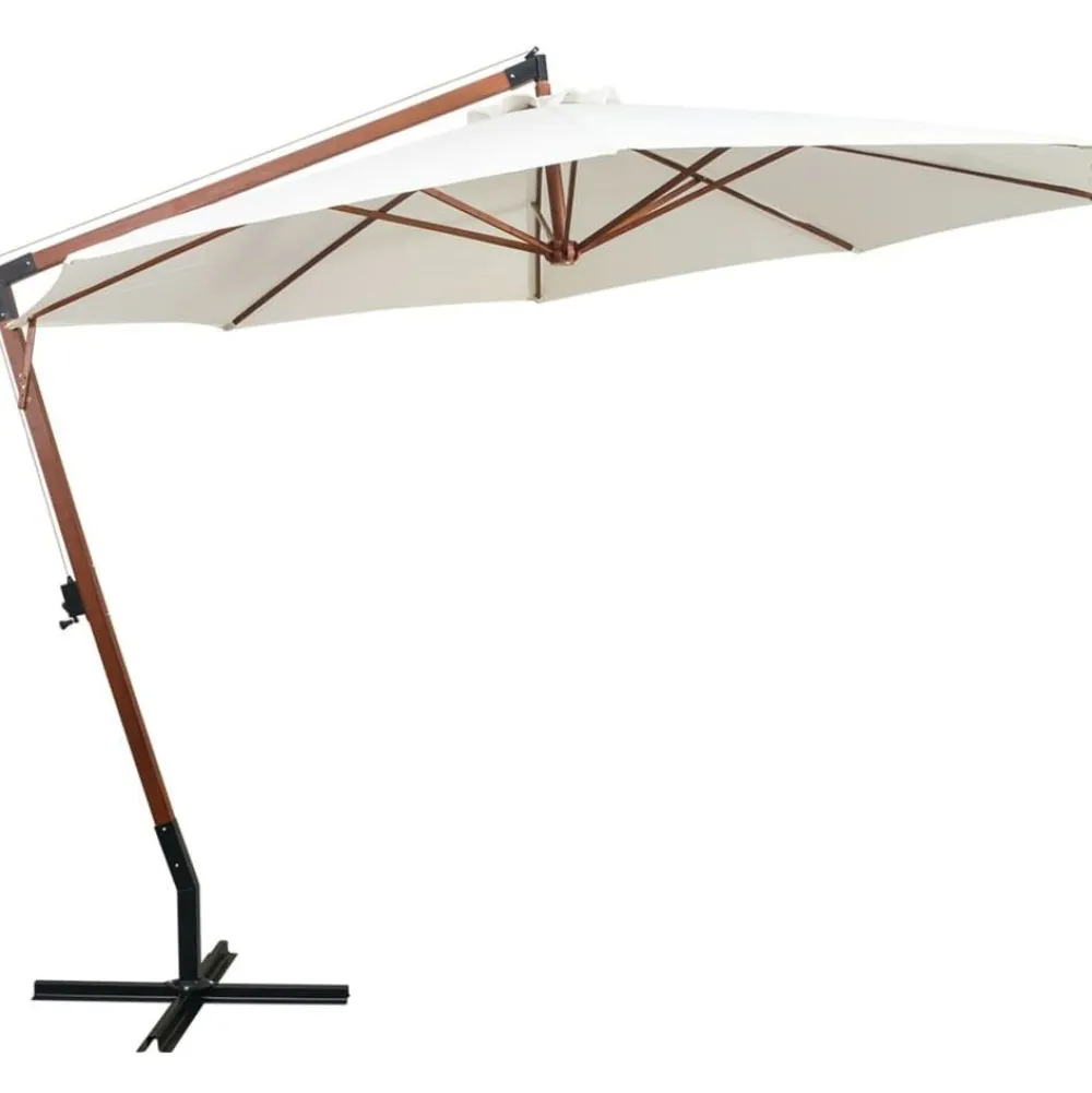 Best FinePRICE Riippuva päivänvarjo 350 cm puutanko valkoinen