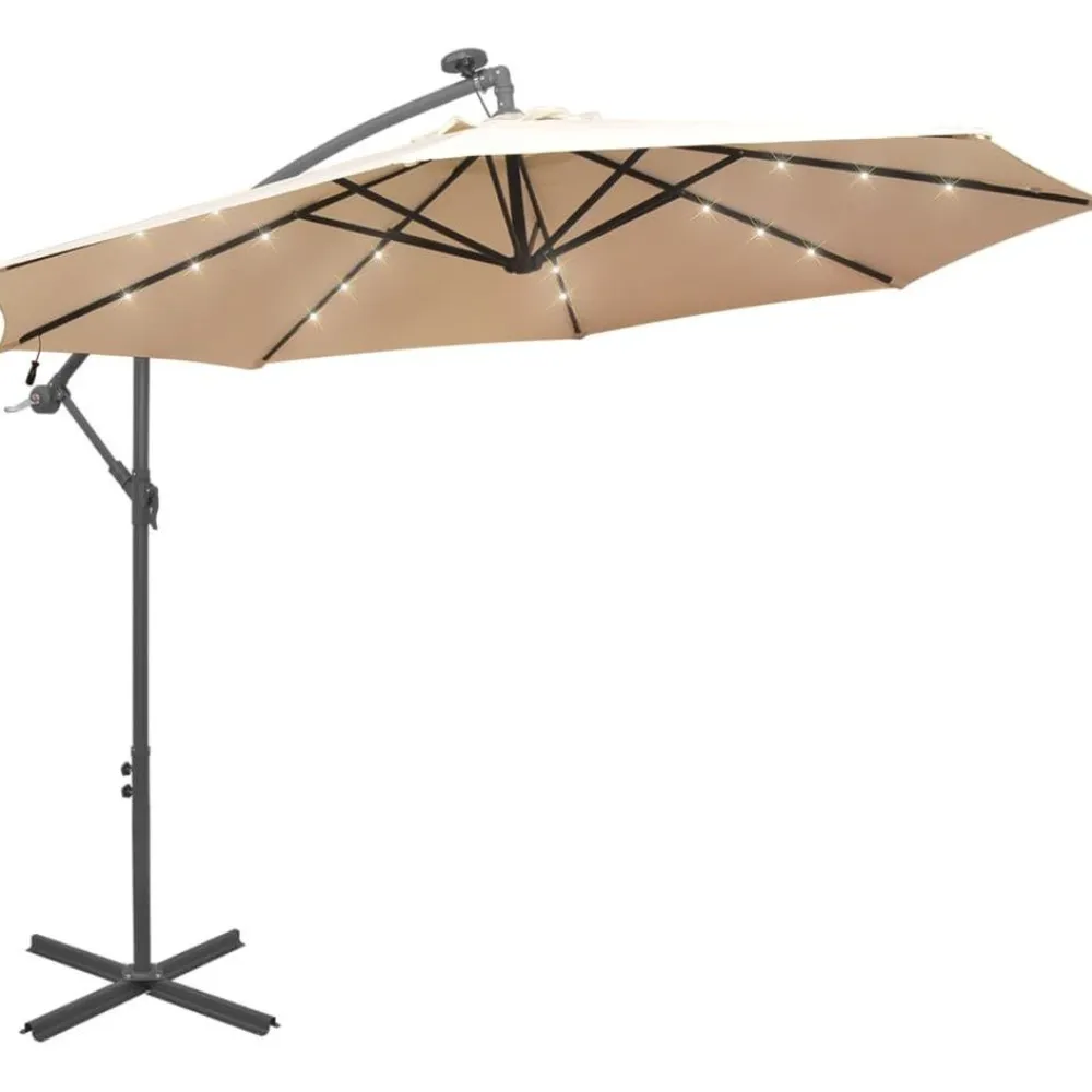 Sale FinePRICE Roikkuva päivänvarjo led-valoilla 300cm metallitanko hiekka