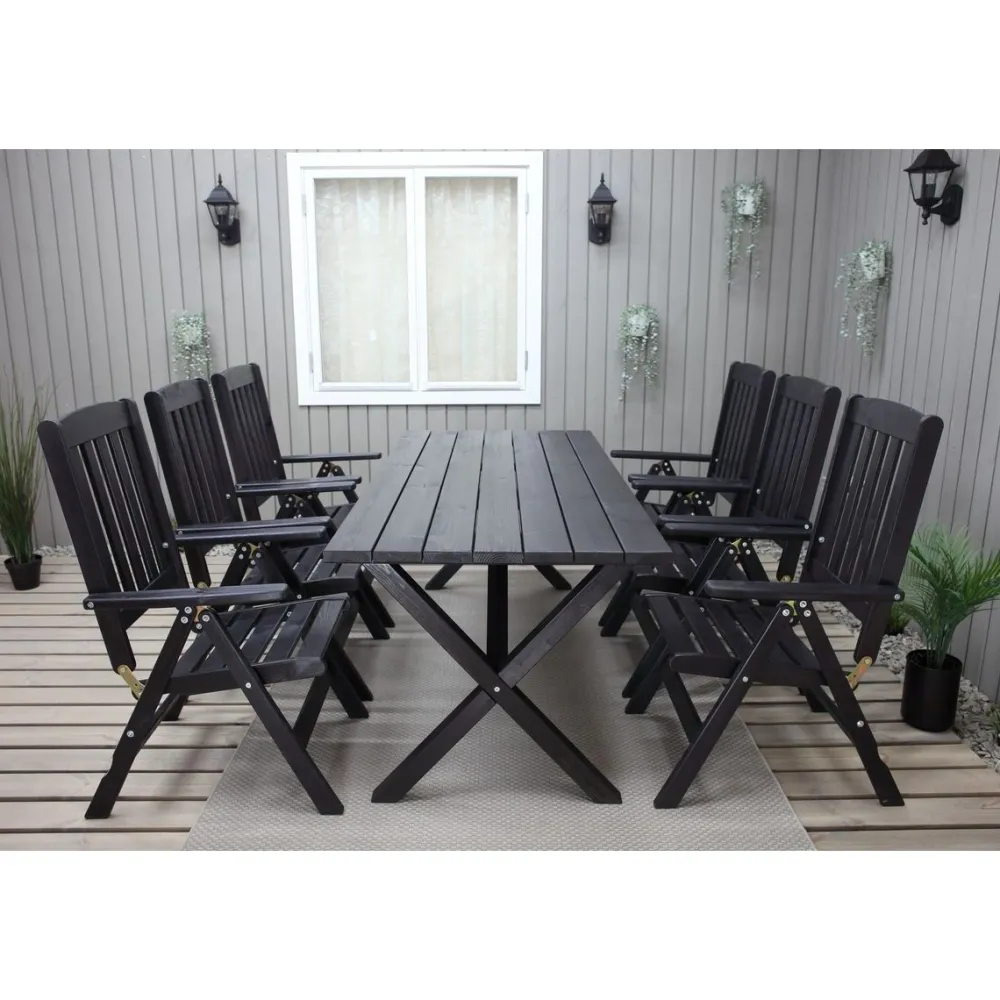 Outlet Baltic Garden Ruokailuryhmä Scottsdale 190cm pöytä + 6 tuolia musta