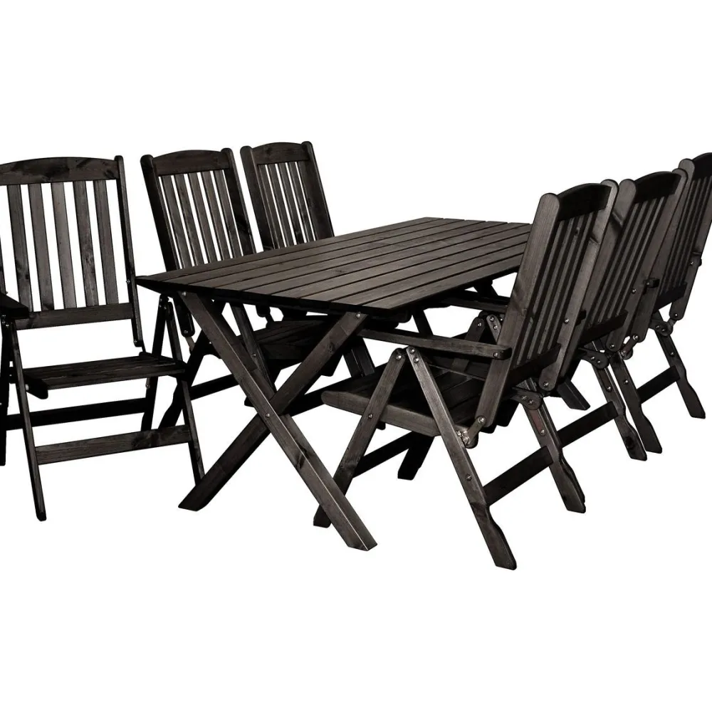 Outlet Baltic Garden Ruokailuryhmä Scottsdale 190cm pöytä + 6 tuolia musta
