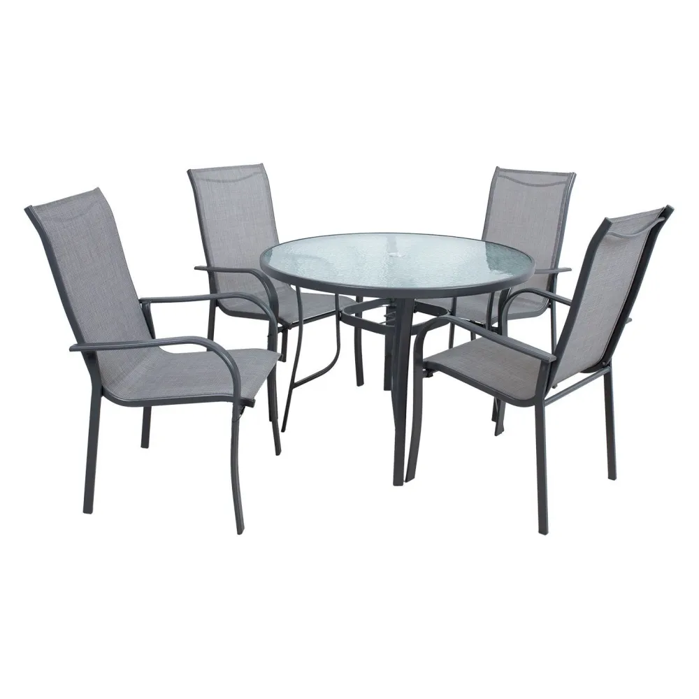 Outlet Home4you Ruokailuryhmä Everetø102cm + 4 tuolia, harmaa