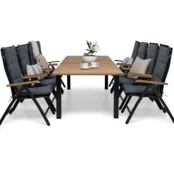 Clearance Comfort Garden Ruokailuryhmä Las Vegas 220/280 cm jatkettava pöytä + 8 säädettävää tuoli musta/tiikki