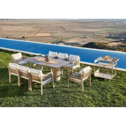 Sale Linento Garden Ruokailuryhmä Toscana Ceramic, 200x100cm pöytä + 8 tuolia, beige