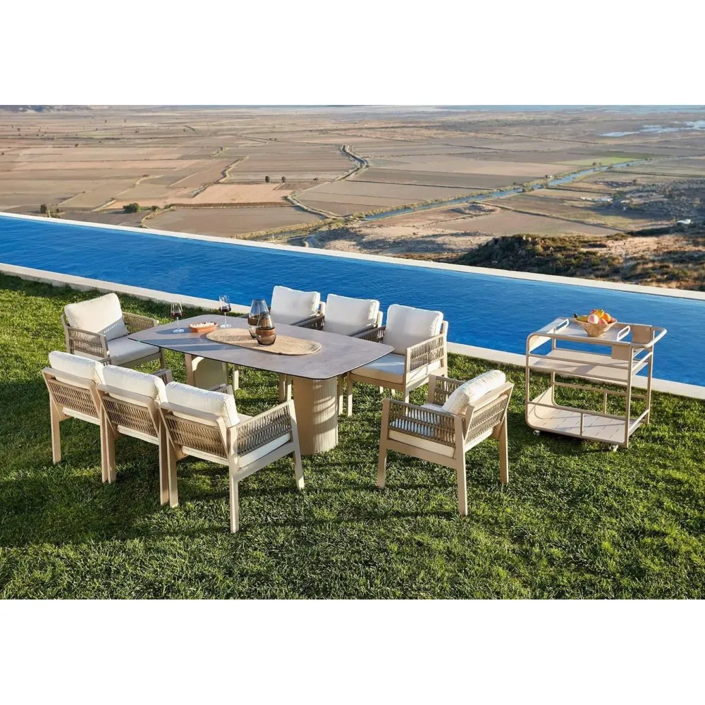 Sale Linento Garden Ruokailuryhmä Toscana Ceramic, 200x100cm pöytä + 8 tuolia, beige