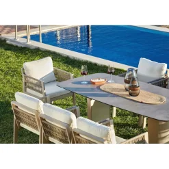 Sale Linento Garden Ruokailuryhmä Toscana Ceramic, 200x100cm pöytä + 8 tuolia, beige