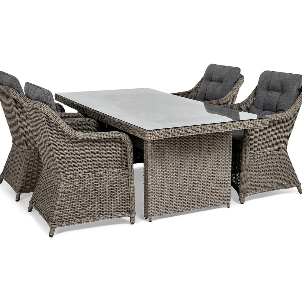 Discount Comfort Garden Ruokailuryhmä Marcus 200 cm pöytä + 4 nojatuolia ruskeanharmaa
