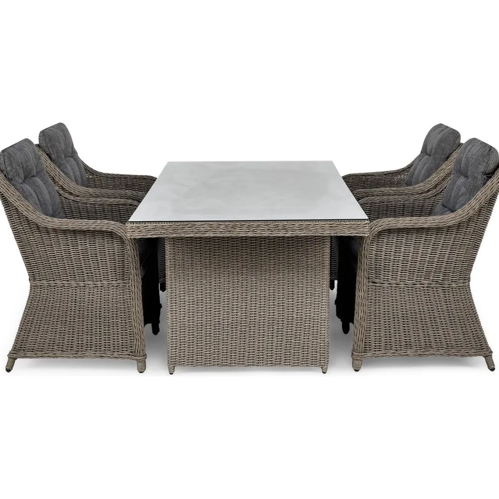 Discount Comfort Garden Ruokailuryhmä Marcus 200 cm pöytä + 4 nojatuolia ruskeanharmaa