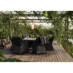 New Comfort Garden Ruokailuryhmä Marcus ø140 cm pöytä + 6 nojatuolia musta/harmaa