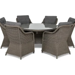 Discount Comfort Garden Ruokailuryhmä Marcus Ø140 cm pöytä + 6 nojatuolia ruskeanharmaa/harmaa