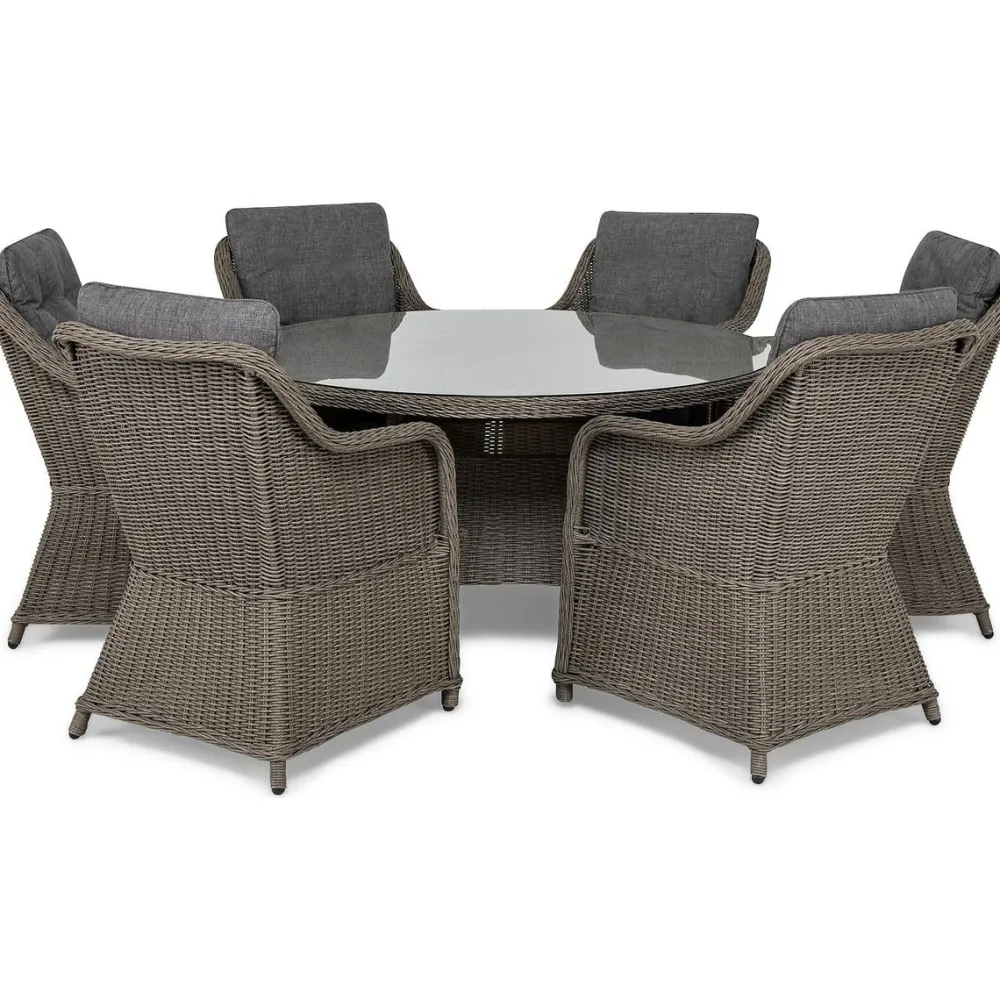 Discount Comfort Garden Ruokailuryhmä Marcus Ø140 cm pöytä + 6 nojatuolia ruskeanharmaa/harmaa
