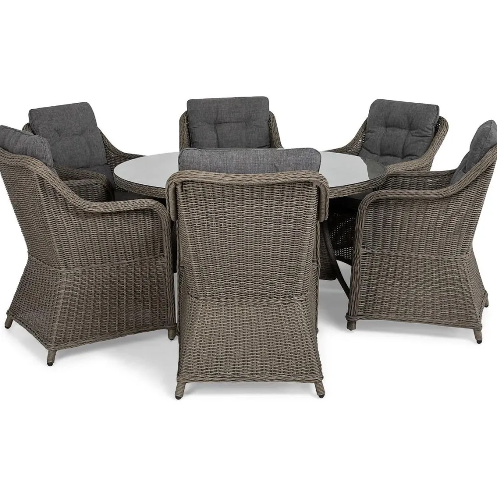 Discount Comfort Garden Ruokailuryhmä Marcus Ø140 cm pöytä + 6 nojatuolia ruskeanharmaa/harmaa
