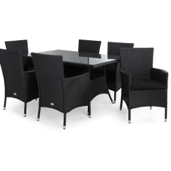 Outlet Comfort Garden Ruokailuryhmä Thor 6 Thor Lyx nojatuolia + mustat pehmusteet musta