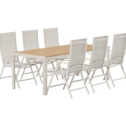 Hot Venture Home Ruokailuryhmä ulos , beige Break-pöytä 205x90cm + 6 beigeä Break-tuolia