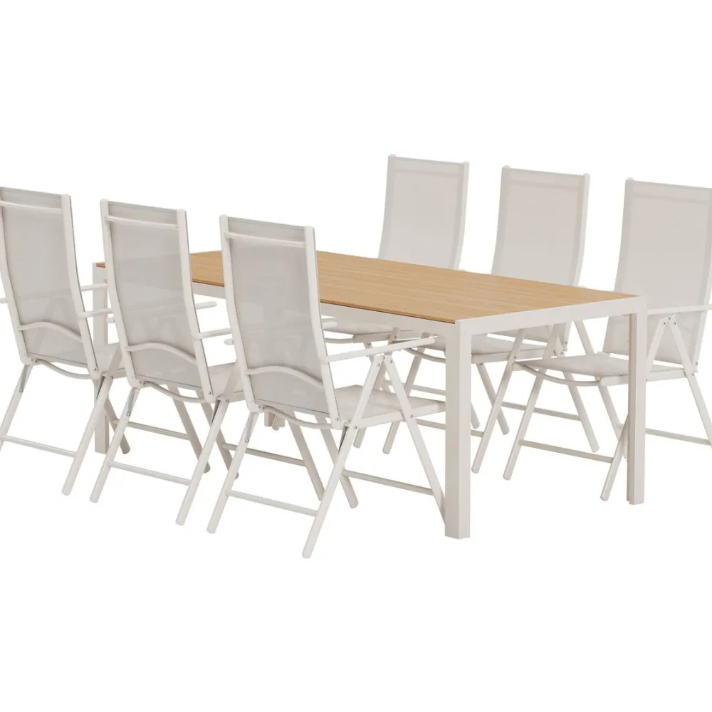 Hot Venture Home Ruokailuryhmä ulos , beige Break-pöytä 205x90cm + 6 beigeä Break-tuolia