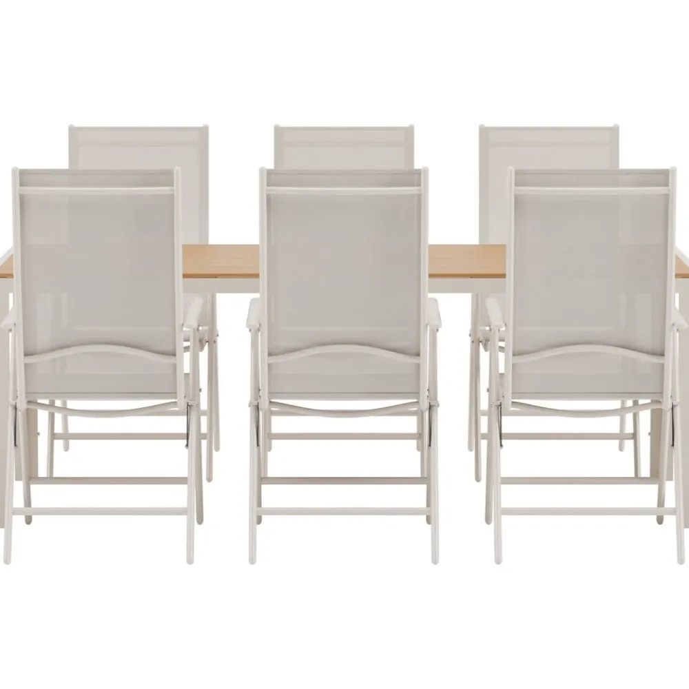 Hot Venture Home Ruokailuryhmä ulos , beige Break-pöytä 205x90cm + 6 beigeä Break-tuolia