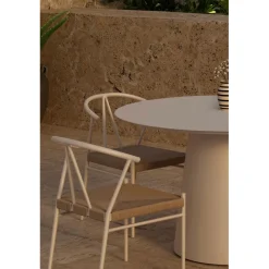 Outlet Venture Home Ruokailuryhmä ulos , beige Lanzo-pöytä Ø120cm + 4 beigeä Alfons-tuolia