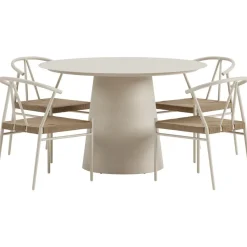 Outlet Venture Home Ruokailuryhmä ulos , beige Lanzo-pöytä Ø120cm + 4 beigeä Alfons-tuolia