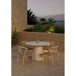 Outlet Venture Home Ruokailuryhmä ulos , beige Lanzo-pöytä Ø120cm + 4 beigeä Alfons-tuolia