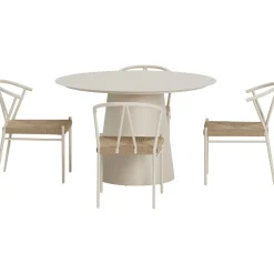 Outlet Venture Home Ruokailuryhmä ulos , beige Lanzo-pöytä Ø120cm + 4 beigeä Alfons-tuolia