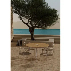Discount Venture Home Ruokailuryhmä ulos , beige San-pöytä Ø120cm + 4 beigeä Alfons-tuolia