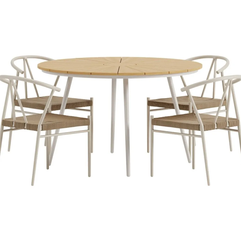 Discount Venture Home Ruokailuryhmä ulos , beige San-pöytä Ø120cm + 4 beigeä Alfons-tuolia