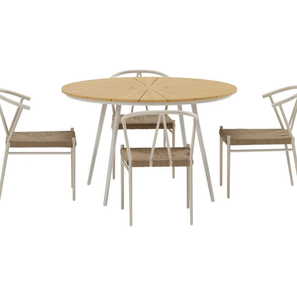 Discount Venture Home Ruokailuryhmä ulos , beige San-pöytä Ø120cm + 4 beigeä Alfons-tuolia