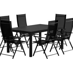 Discount Venture Home Ruokailuryhmä ulos , musta Capo-pöytä 160x100cm + 6 mustaa Levanzo-tuolia