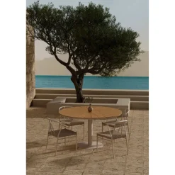 Online Venture Home Ruokailuryhmä ulos , beige Croft-pöytä Ø120cm + 4 beigeä Alfons-tuolia