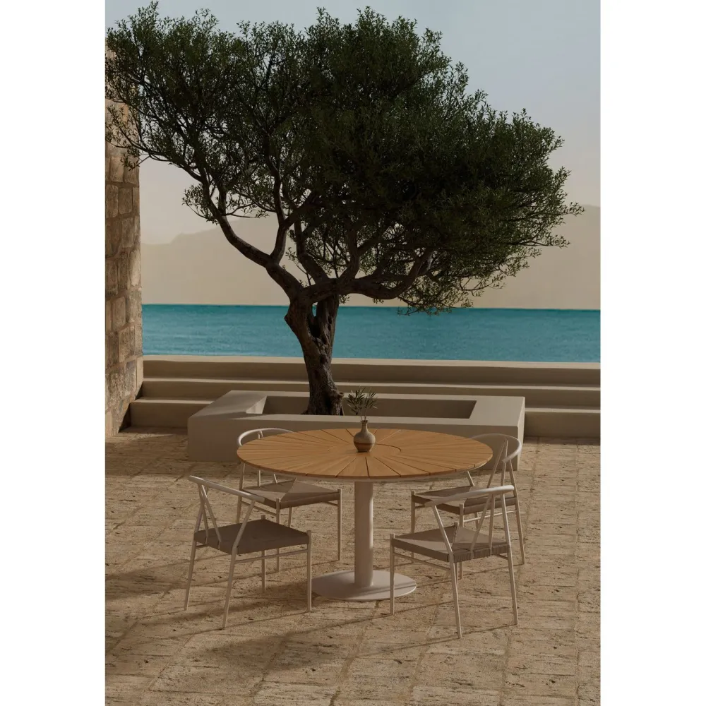 Online Venture Home Ruokailuryhmä ulos , beige Croft-pöytä Ø120cm + 4 beigeä Alfons-tuolia