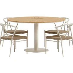Online Venture Home Ruokailuryhmä ulos , beige Croft-pöytä Ø120cm + 4 beigeä Alfons-tuolia