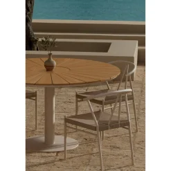 Online Venture Home Ruokailuryhmä ulos , beige Croft-pöytä Ø120cm + 4 beigeä Alfons-tuolia