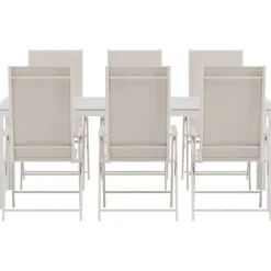Clearance Venture Home Ruokailuryhmä ulos , valkoinen Break-pöytä 205x90cm + 6 beigeä Levanzo-tuolia