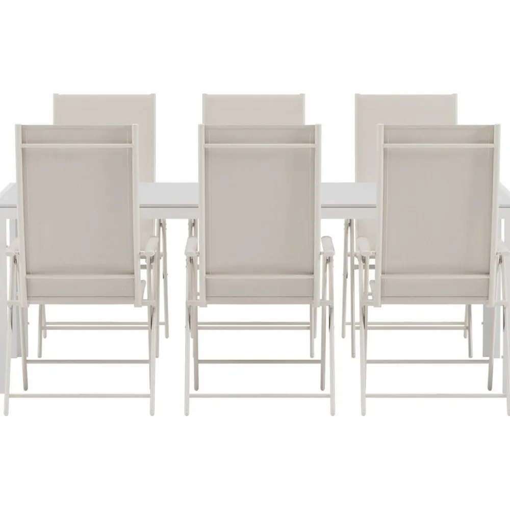 Clearance Venture Home Ruokailuryhmä ulos , valkoinen Break-pöytä 205x90cm + 6 beigeä Levanzo-tuolia