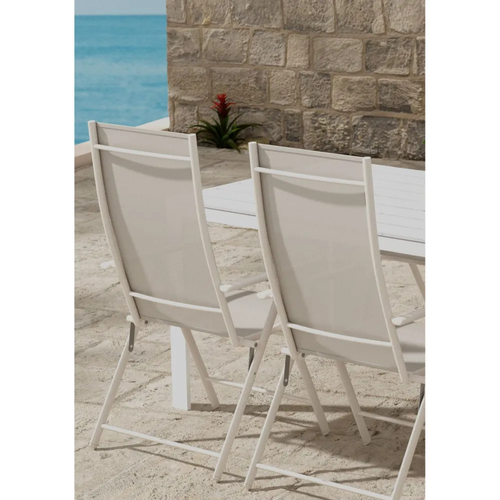 Clearance Venture Home Ruokailuryhmä ulos , valkoinen Break-pöytä 205x90cm + 6 beigeä Levanzo-tuolia