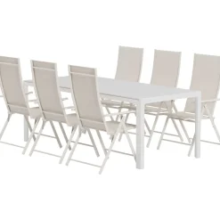 Clearance Venture Home Ruokailuryhmä ulos , valkoinen Break-pöytä 205x90cm + 6 beigeä Levanzo-tuolia
