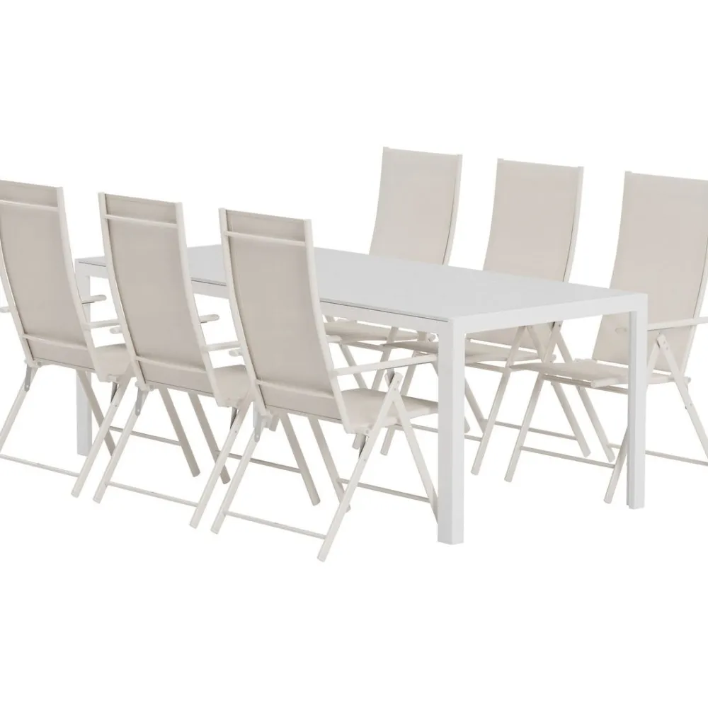 Clearance Venture Home Ruokailuryhmä ulos , valkoinen Break-pöytä 205x90cm + 6 beigeä Levanzo-tuolia