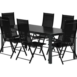 New Venture Home Ruokailuryhmä ulos , musta Break-pöytä 205x90cm + 6 mustaa Levanzo-tuolia