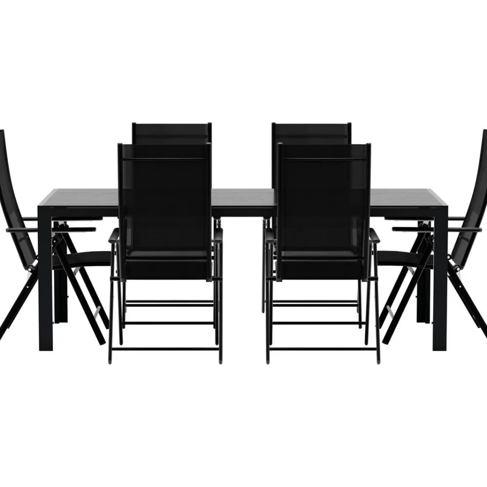 New Venture Home Ruokailuryhmä ulos , musta Break-pöytä 205x90cm + 6 mustaa Levanzo-tuolia