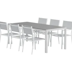 Best Venture Home Ruokailuryhmä ulos , harmaa Break-pöytä 205x90cm + 6 harmaata Copacabana-tuolia