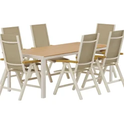 Clearance Venture Home Ruokailuryhmä ulos , beige Break-pöytä 205x90cm + 6 beigeä Panama-tuolia