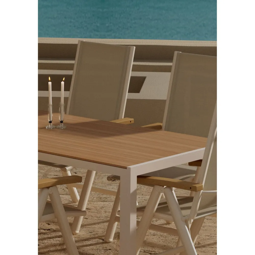 Clearance Venture Home Ruokailuryhmä ulos , beige Break-pöytä 205x90cm + 6 beigeä Panama-tuolia