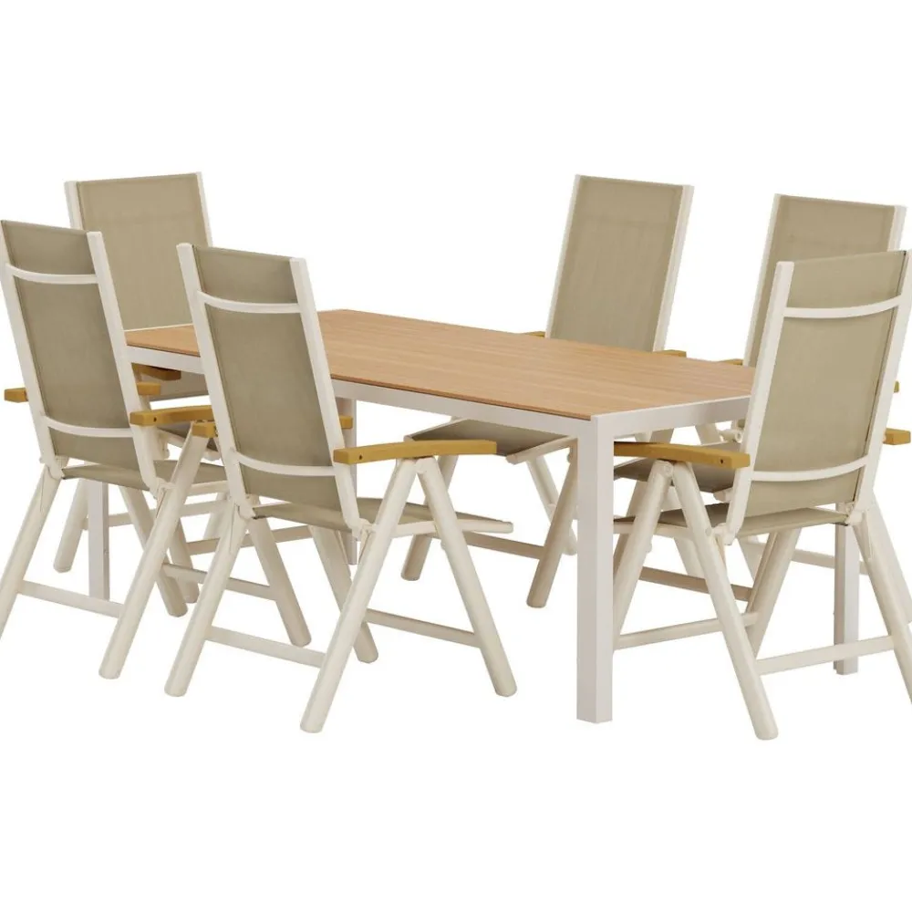 Clearance Venture Home Ruokailuryhmä ulos , beige Break-pöytä 205x90cm + 6 beigeä Panama-tuolia